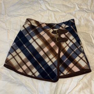 Plaid Wool Skirt with Buckle Accents